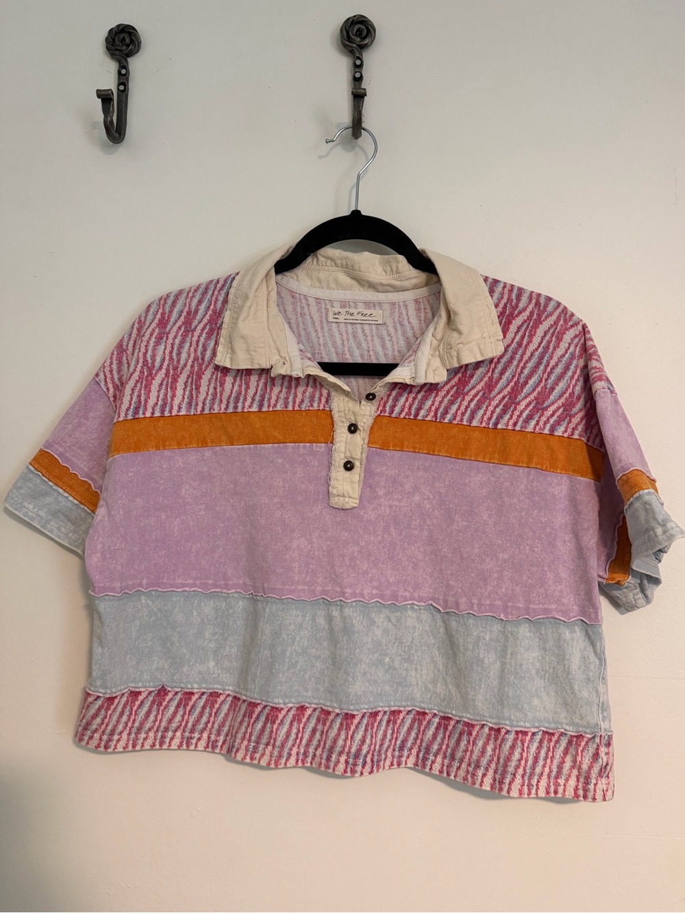 We The Free Striped Short Sleeve Top in Pink, Lavender, Cream